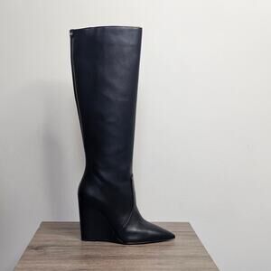 MICHAEL Michael Kors Women's Isra Leather Side-Zip Wedge Tall Boots Size 7 NEW